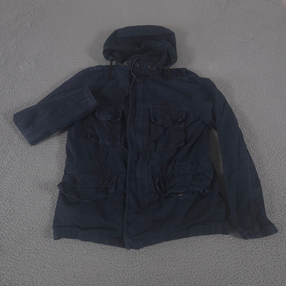 Gap Jacket Mens M Navy Fatigue Utility Cotton Hooded Field Coat Multi-Pocket